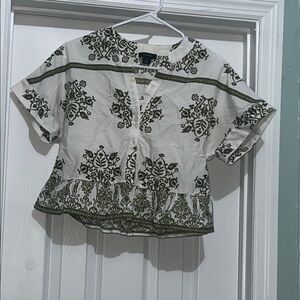 Halogen White Blouse with Green Pattern